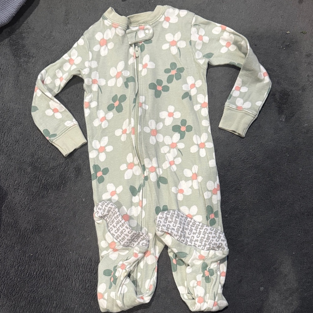 Carter's Sage Floral Footed One Piece